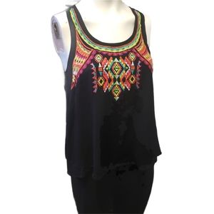 Love on a Hanger small black Aztec tribal geometric sleeveless keyhole back Top